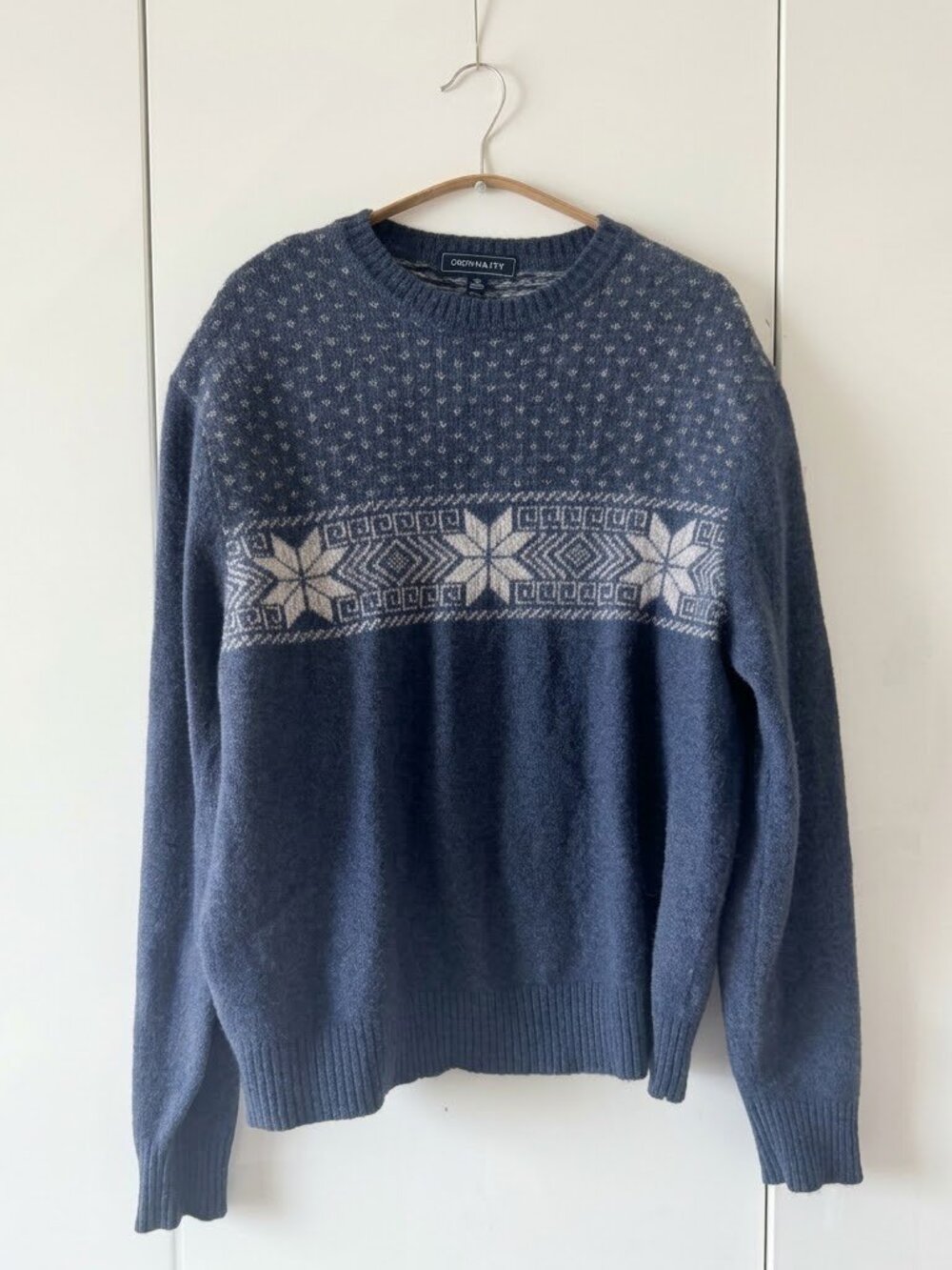 Crown & Ivy Lambswool Blend Fair Isle Snowflake Sweater Navy Blue Women's XL